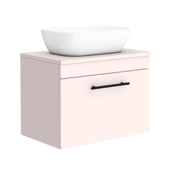 Arezzo Wall Hung Countertop Basin Unit   Pink with Industrial Style Black Handle   600mm inc. White Basin