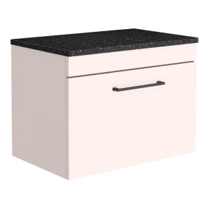 Arezzo Wall Hung Countertop Vanity Unit   Matt Pink   600mm with Black Worktop & Matt Black Handle
