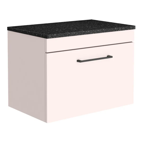 Arezzo Wall Hung Countertop Vanity Unit   Matt Pink   600mm with Black Worktop & Matt Black Handle