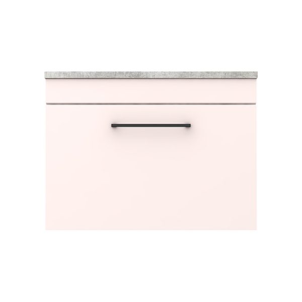 Arezzo Wall Hung Countertop Vanity Unit   Matt Pink   600mm with Grey Worktop & Matt Black Handle - Image 2