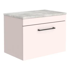 Arezzo Wall Hung Countertop Vanity Unit   Matt Pink   600mm with Grey Worktop & Matt Black Handle