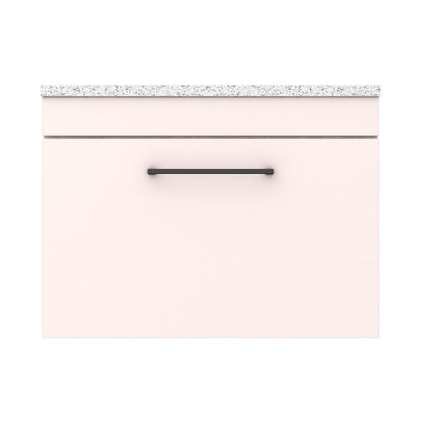 Arezzo Wall Hung Countertop Vanity Unit   Matt Pink   600mm with White Worktop & Matt Black Handle - Image 2