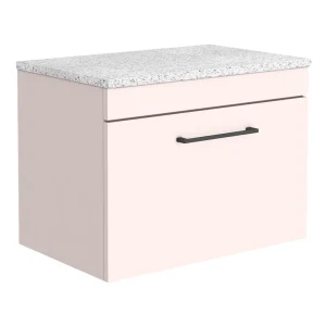 Arezzo Wall Hung Countertop Vanity Unit   Matt Pink   600mm with White Worktop & Matt Black Handle