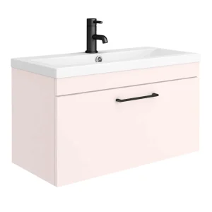 Arezzo Wall Hung Vanity Unit   Matt Pink   800mm with Matt Black Handle