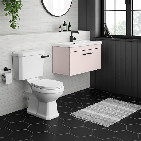 Arezzo Wall Hung Vanity Unit   Matt Pink   800mm with Industrial Style Black Handle - Image 2