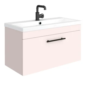 Arezzo Wall Hung Vanity Unit   Matt Pink   800mm with Industrial Style Black Handle