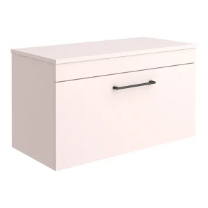 Arezzo Wall Hung Countertop Vanity Unit   Matt Pink   800mm with Matt Black Handle