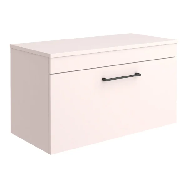 Arezzo Wall Hung Countertop Vanity Unit   Matt Pink   800mm with Matt Black Handle