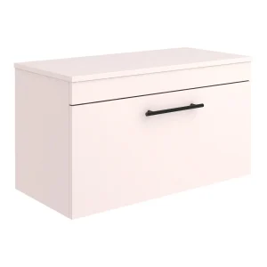 Arezzo Wall Hung Countertop Vanity Unit   Matt Pink   800mm with Industrial Style Black Handle