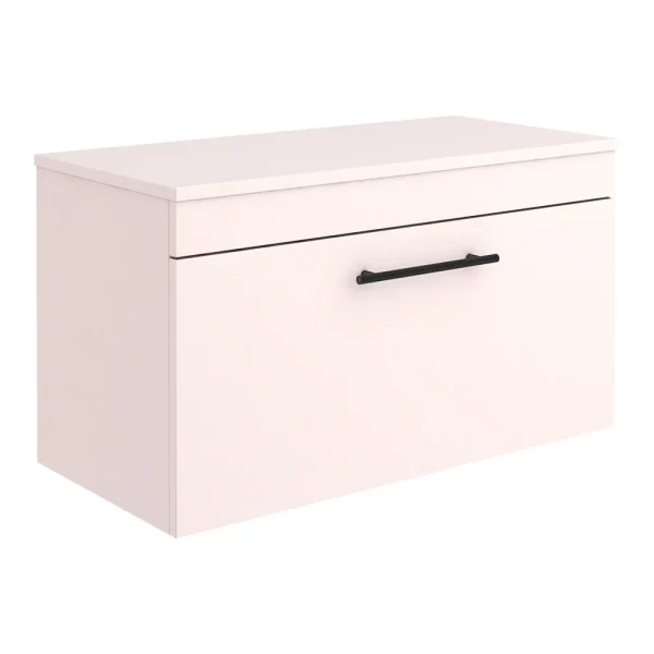 Arezzo Wall Hung Countertop Vanity Unit   Matt Pink   800mm with Industrial Style Black Handle