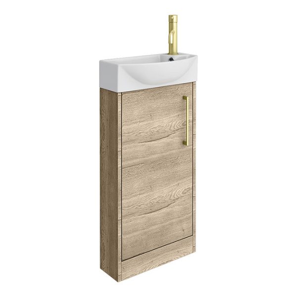 Arezzo Rustic Oak 450mm 1TH Floor Standing Cloakroom Vanity Unit With Brushed Brass Handle - Image 2