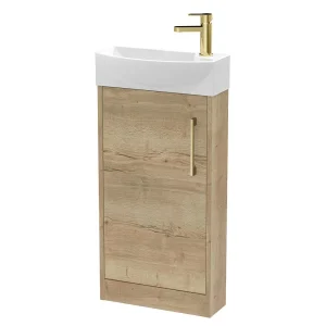 Arezzo Rustic Oak 450mm 1TH Floor Standing Cloakroom Vanity Unit With Brushed Brass Handle