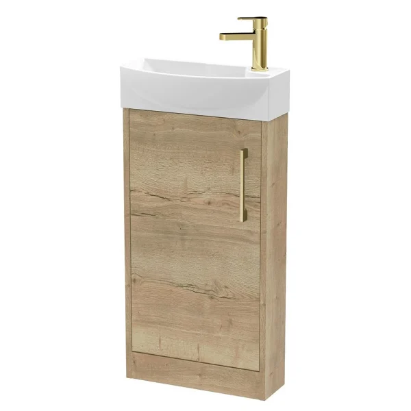 Arezzo Rustic Oak 450mm 1TH Floor Standing Cloakroom Vanity Unit With Brushed Brass Handle