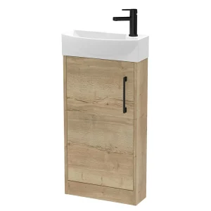 Arezzo Rustic Oak 450mm 1TH Floor Standing Cloakroom Vanity Unit With Matt Black Handle