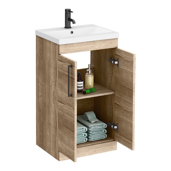 Arezzo Floor Standing Vanity Unit   Rustic Oak   500mm with Matt Black Handles - Image 4