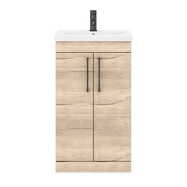 Arezzo Floor Standing Vanity Unit   Rustic Oak   500mm with Matt Black Handles - Image 2