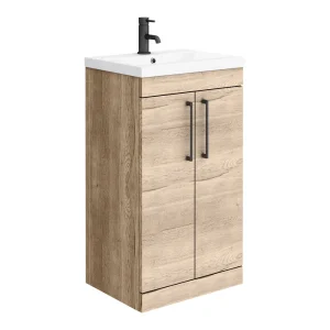 Arezzo Floor Standing Vanity Unit   Rustic Oak   500mm with Matt Black Handles