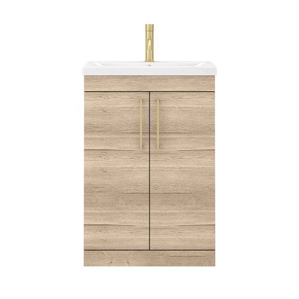 Arezzo Floor Standing Vanity Unit   Rustic Oak   600mm with Brushed Brass Handles - Image 2