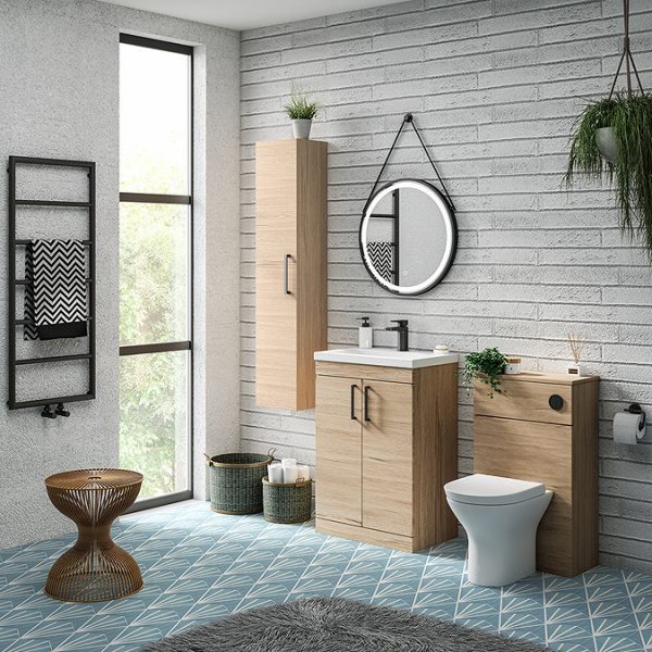 Arezzo Floor Standing Vanity Unit   Rustic Oak   600mm with Matt Black Handles - Image 5