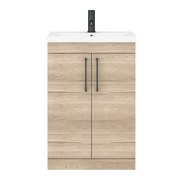 Arezzo Floor Standing Vanity Unit   Rustic Oak   600mm with Matt Black Handles - Image 2