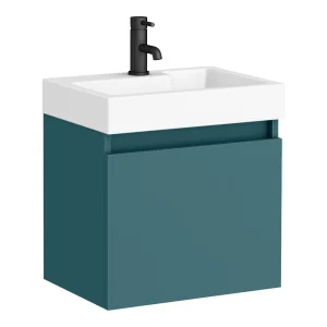 Arezzo Slim Wall Hung Vanity Unit   Matt Teal Green   500 x 300mm
