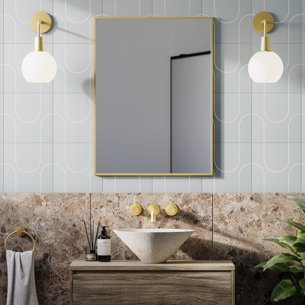 Arezzo Brushed Brass Square Edge Framed Bathroom Mirror   800 x 600mm