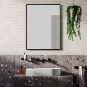 Arezzo Matt Black Square Edge Framed Bathroom Mirror   800 x 600mm