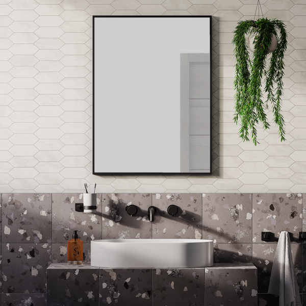 Arezzo Matt Black Square Edge Framed Bathroom Mirror   800 x 600mm