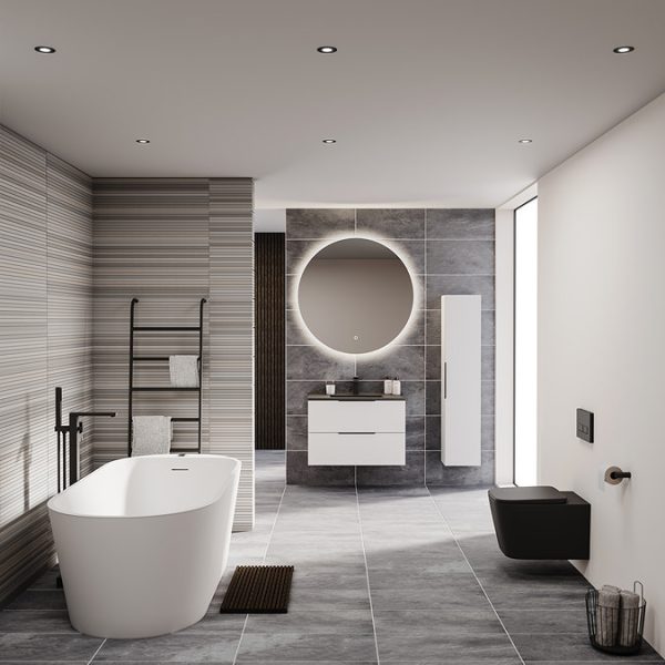 Venice Moderno 800mm White Wall Hung Vanity Unit with 2 Drawer, Matt Black Slimline Basin + Handles - Image 6