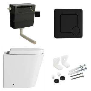 Arezzo BTW Toilet Pan with Soft Close Seat + Concealed Cistern (Matt Black Hinges & Flush Plate)