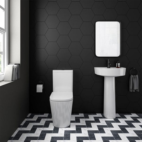 Arezzo Square BTW Close Coupled Rimless Toilet with Soft Close Seat - Image 2