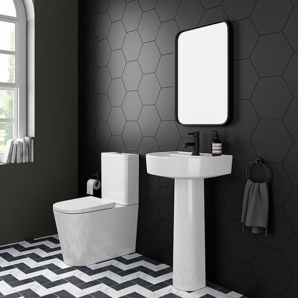 Arezzo Square BTW Close Coupled Rimless Toilet with Soft Close Seat - Image 7