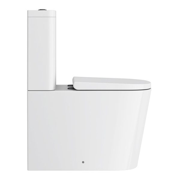 Arezzo Square BTW Close Coupled Rimless Toilet with Soft Close Seat (Matt Black Flush + Hinges) - Image 7