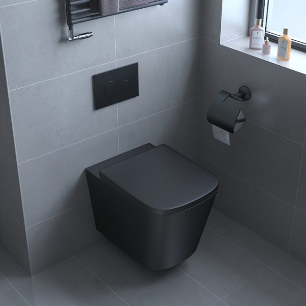 Arezzo Square Wall Hung Rimless Toilet incl. Soft Close Seat Matt Black - Image 3