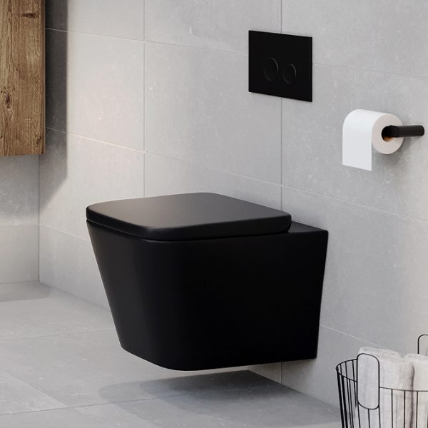 Arezzo Square Wall Hung Rimless Toilet incl. Soft Close Seat Matt Black - Image 8