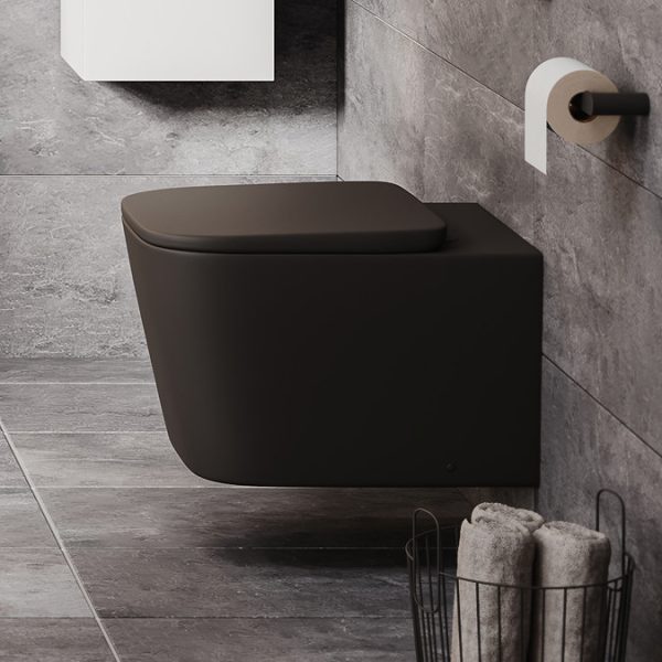 Arezzo Square Wall Hung Rimless Toilet incl. Soft Close Seat Matt Black - Image 6