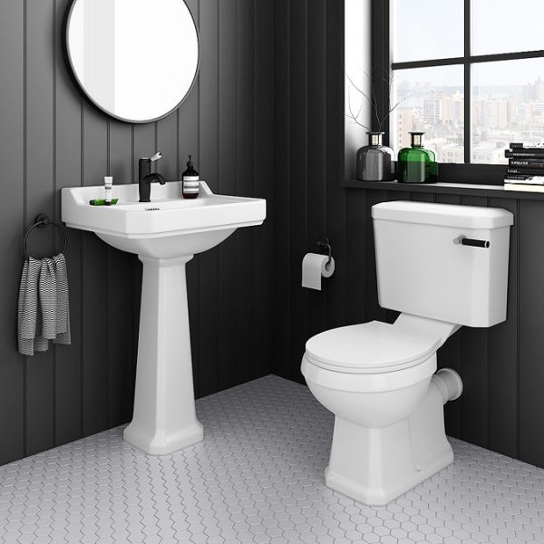 Arezzo Traditional Toilet with Chrome + Matt Black Lever - Image 5
