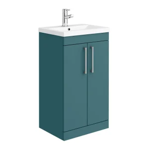 Arezzo 500 Matt Teal Green Floor Standing Vanity Unit with Chrome Handles