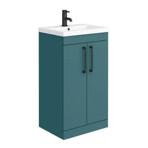 Arezzo 500 Matt Teal Green Floor Standing Vanity Unit with Matt Black Handles