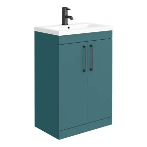 Arezzo 600 Matt Teal Green Floor Standing Vanity Unit with Matt Black Handles