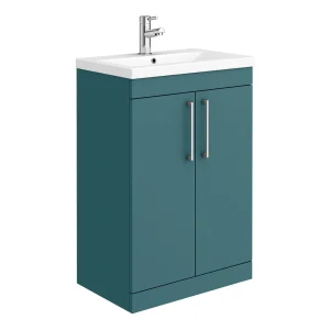 Arezzo 600 Matt Teal Green Floor Standing Vanity Unit with Chrome Handles