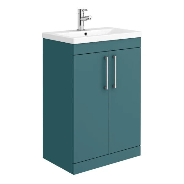 Arezzo 600 Matt Teal Green Floor Standing Vanity Unit with Chrome Handles