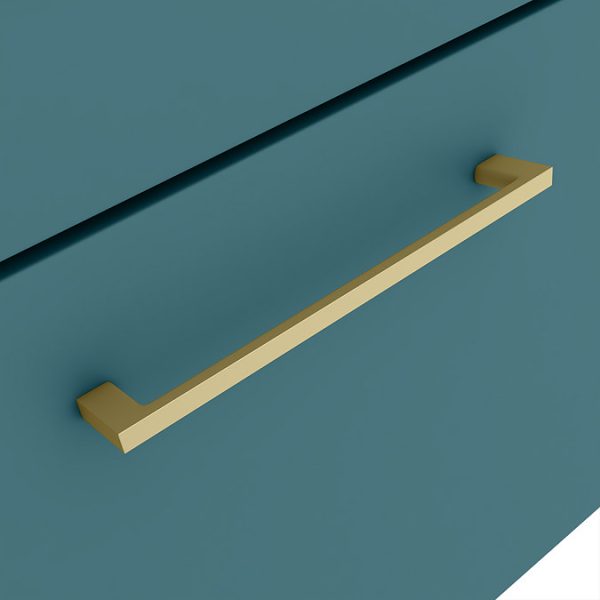 Arezzo Wall Hung Vanity Unit   Matt Teal Green   600mm 1 Drawer with Brushed Brass Handle - Image 2