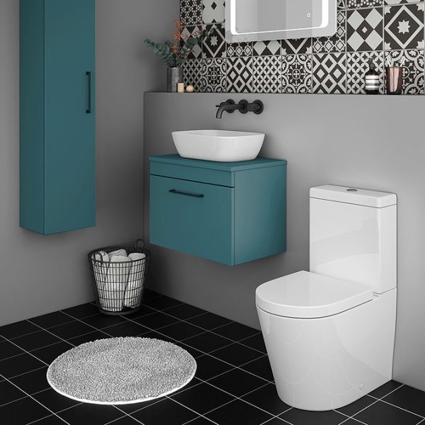 Arezzo Wall Hung Countertop Vanity Unit   Matt Teal Green   600mm with Matt Black Handle - Image 2