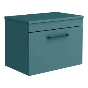 Arezzo Wall Hung Countertop Vanity Unit   Matt Teal Green   600mm with Matt Black Handle