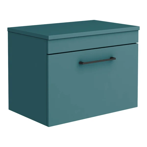 Arezzo Wall Hung Countertop Vanity Unit   Matt Teal Green   600mm with Matt Black Handle