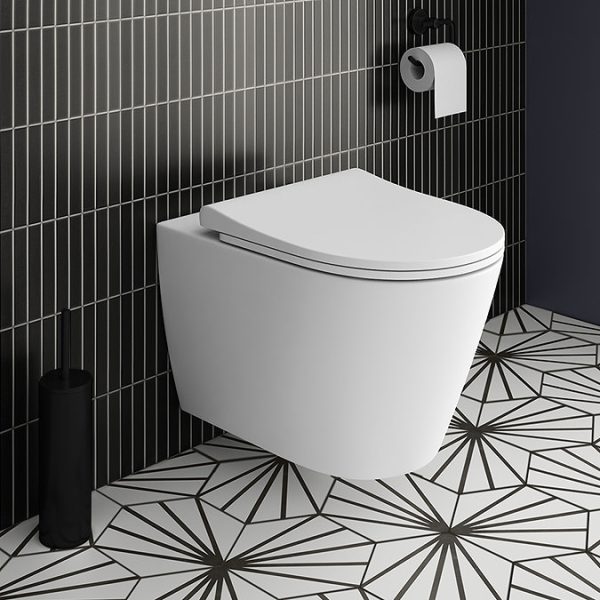 Arezzo Rimless Wall Hung Toilet (incl. Slim Soft Close Seat with Matt Black Hinges) - Image 4