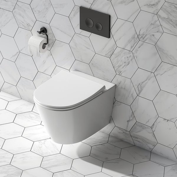Arezzo Rimless Wall Hung Toilet (incl. Slim Soft Close Seat with Matt Black Hinges) - Image 7