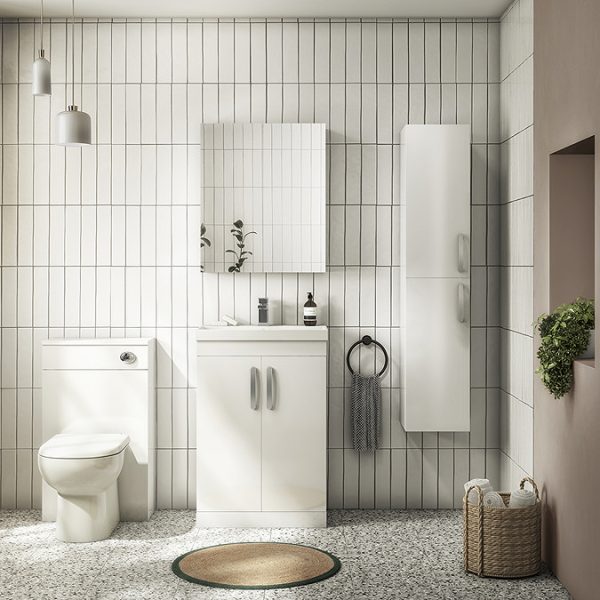 Brooklyn 600mm Gloss White Bathroom Mirror Cabinet   2 Door - Image 2