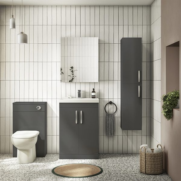 Brooklyn 600mm Gloss Grey Bathroom Mirror Cabinet   2 Door - Image 3